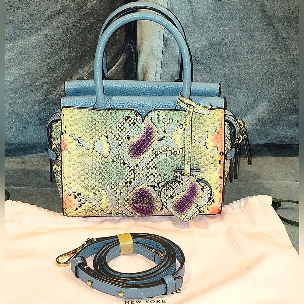 KATE SPADE NEW YORK SPENCER MULTICOLOR PYTHON SNAKE CROSSBODY TOTE WITH DUSTBAG